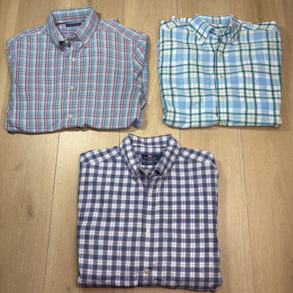 LOT OF 3 Vineyard Vines Classic Fit Murray Shirts Mens Medium Plaid Performance